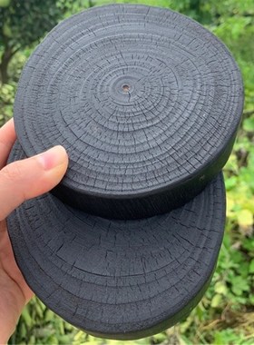 香樟木碳化年轮实木片诧寂风壶承花盆石头底座黑干泡台纯手工民宿