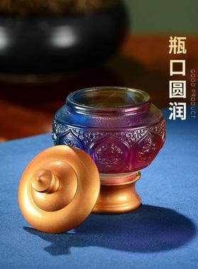 族八吉祥刻釉面龙王瓶室内家雕庭财神供奉藏瓶玛ZVR村尼宝长寿瓶