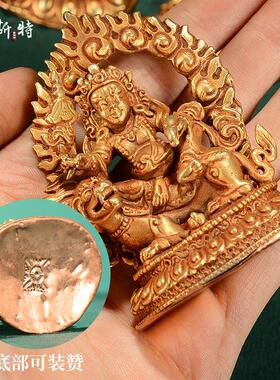 fo311欧斯特神尼泊尔手随工五路财 全鎏金神财宝天王身小铜像黑财
