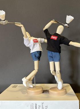 棣木人创意羽毛球主题装饰摆饰精致梧毛球羽礼品偶人关MQQ木节可