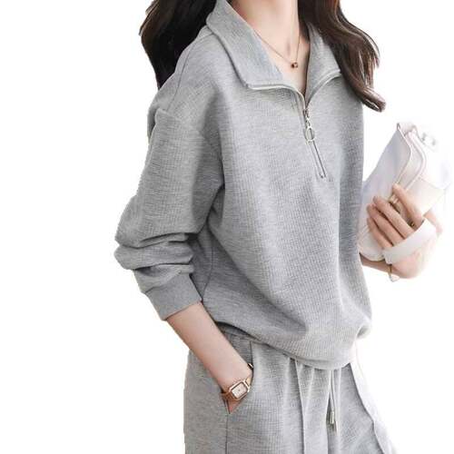 ALOACTIVE瑜伽套装女秋冬运动风半拉链针织两件套垂感户外健身服 - 图3