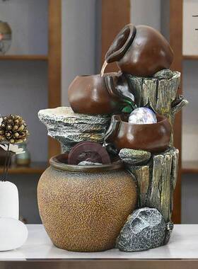 新中式禅意流水喷泉件陶罐装转运客厅茶摆室风水轮循环球126水景