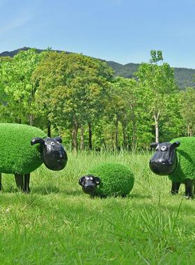 户外植草羊雕塑卡通动物玻璃钢公B园林景观小品草坪装饰品落地摆
