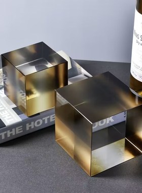 高档渐变蓝色水晶方体摆件魔方家居办F公室书房客厅软装装饰品书