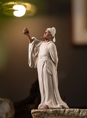 古代历史人物茶圣陆羽伯牙抚琴李白雕塑像书房桌面禅意紫砂陶摆件