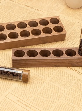 胡桃木底座e咖啡豆展示架玻璃试管展示瓶咖啡店大厅吧台装饰品