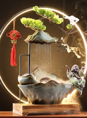 新中式大型流f水摆件风水招财办公室客厅装饰开业乔迁送礼创意摆