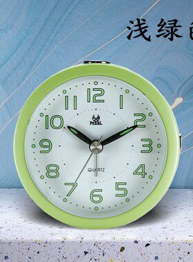 圆形夜光闹钟简约家居时尚台钟静音扫秒时L钟儿童学生台式石英钟