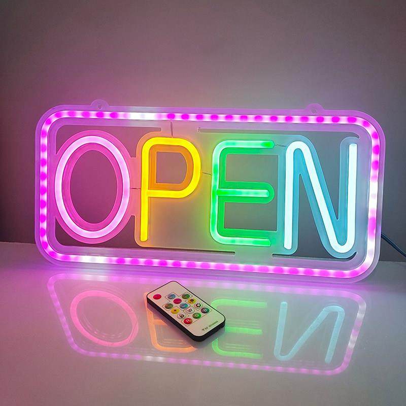 led霓虹灯遥控款open发光字母营业标志灯幻彩闪烁装饰灯广告灯牌,淘宝优惠券,粉丝福利购,淘宝优惠卷