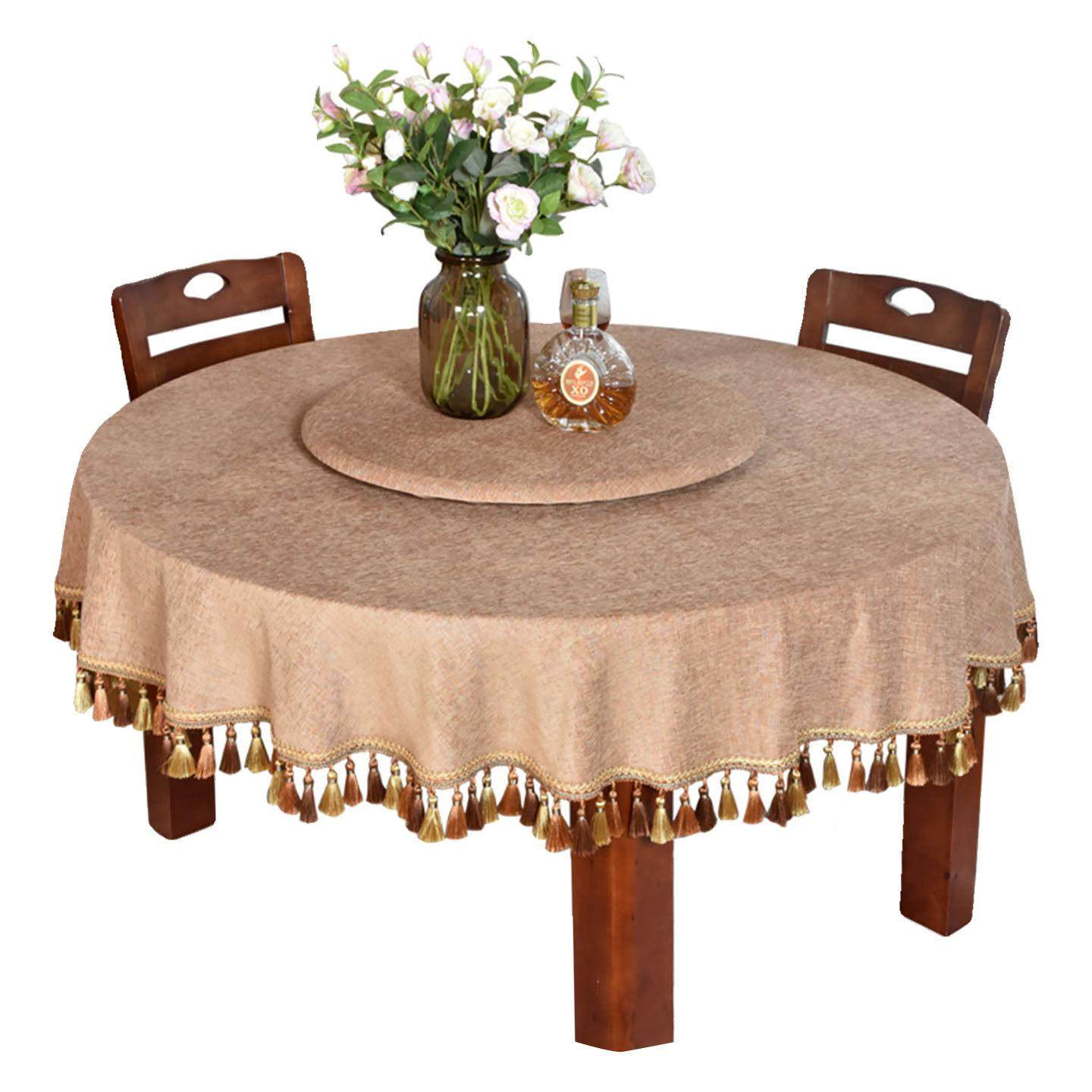 2025新款轻奢欧式圆桌布艺穗子餐桌台布咖啡色可定制加厚转盘,淘宝优惠券,粉丝福利购,淘宝优惠卷