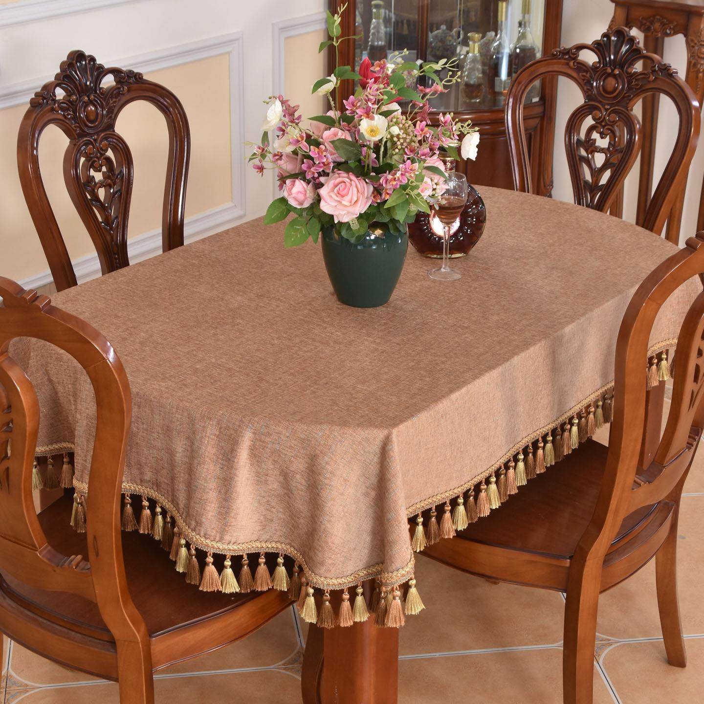 2025新款轻奢欧式圆桌布艺穗子餐桌台布咖啡色可定制加厚转盘,淘宝优惠券,粉丝福利购,淘宝优惠卷