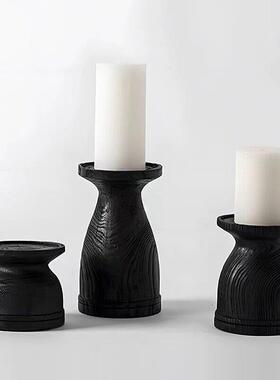 新中式侘寂风餐桌花瓶碳化木花器烛台墙饰装饰画桌面摆件样板间