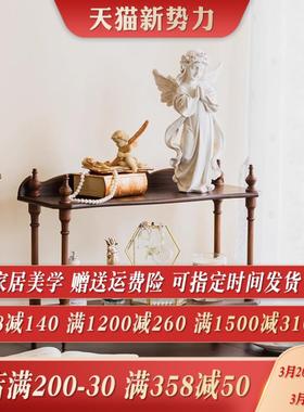 中古风桌面分层置物架家用茶杯墙上壁挂架复古实木多层落地收纳架