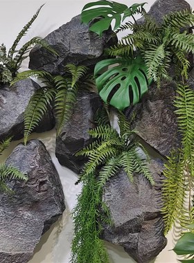 仿真石头绿植造景室内大型艺术装置景观雕塑泡沫假山