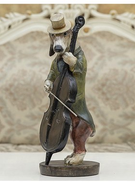 个性创意美式欧式电视柜狗狗乐队名犬家族西洋乐器摆件家居装饰品