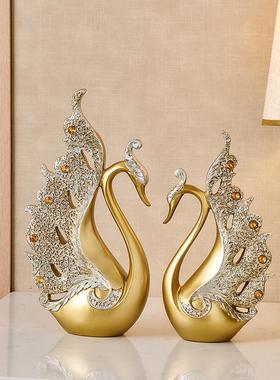 酒柜装饰品轻奢高档天鹅摆件一对高级感客厅玄关电视柜酒架工艺品