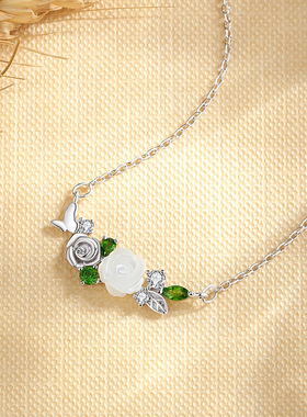 贝壳玫瑰花纯银项链女款