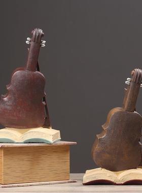 装饰钟摆件创意覆古小提琴钟表客厅咖啡厅办公桌桌面座钟摆设品