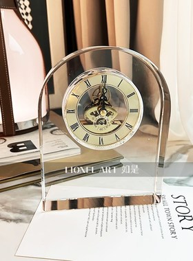 如是机械钟表K9水晶现代高奢黄z铜色金属机芯厚重奢华座钟摆件礼