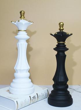 创意家居摆件国际象棋树脂摆件橱窗家居装饰品黑色白色棋子摆设