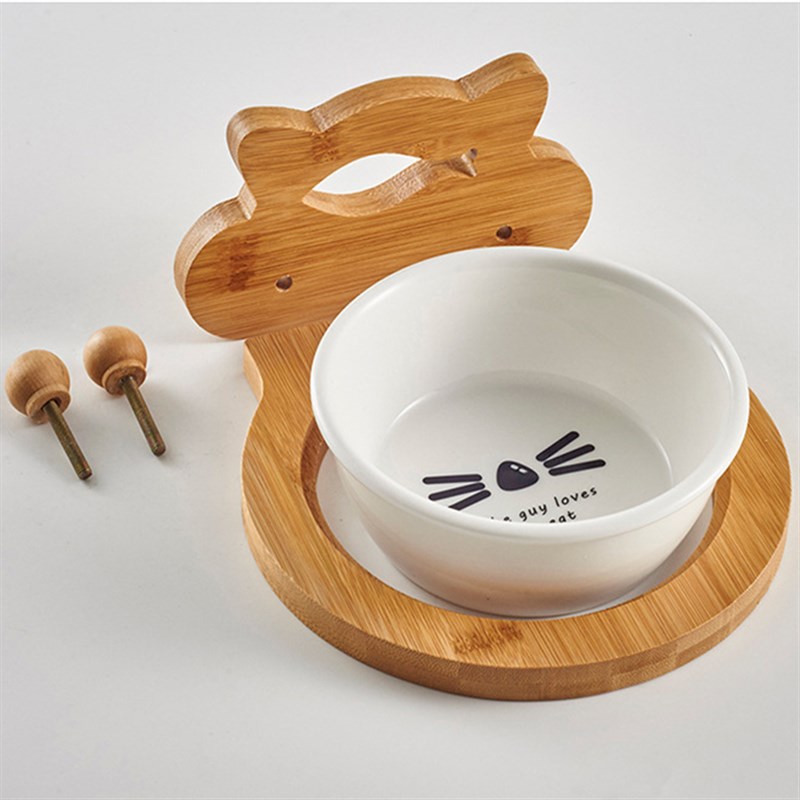 竹木架固定式护颈宠物陶瓷碗猫碗狗碗水碗狗狗食盆挂式宠物碗 - 图2