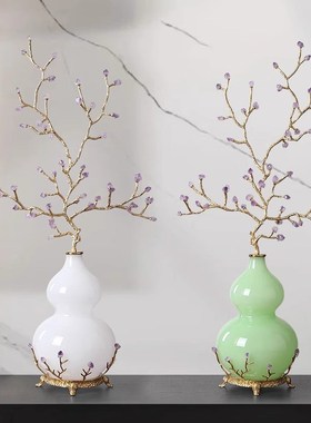 新中式紫水晶发财树高级感葫芦摆件客厅玄关入户装饰紫气东来