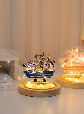 一帆风顺帆船小夜灯桌面小摆件手工diy材料包卧室女孩房间装饰品