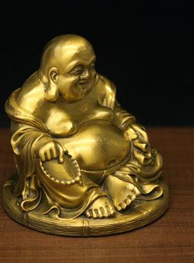 汽车用品纯铜弥勒佛佛保平安车内摆件全黄铜车载工艺品大肚佛笑佛