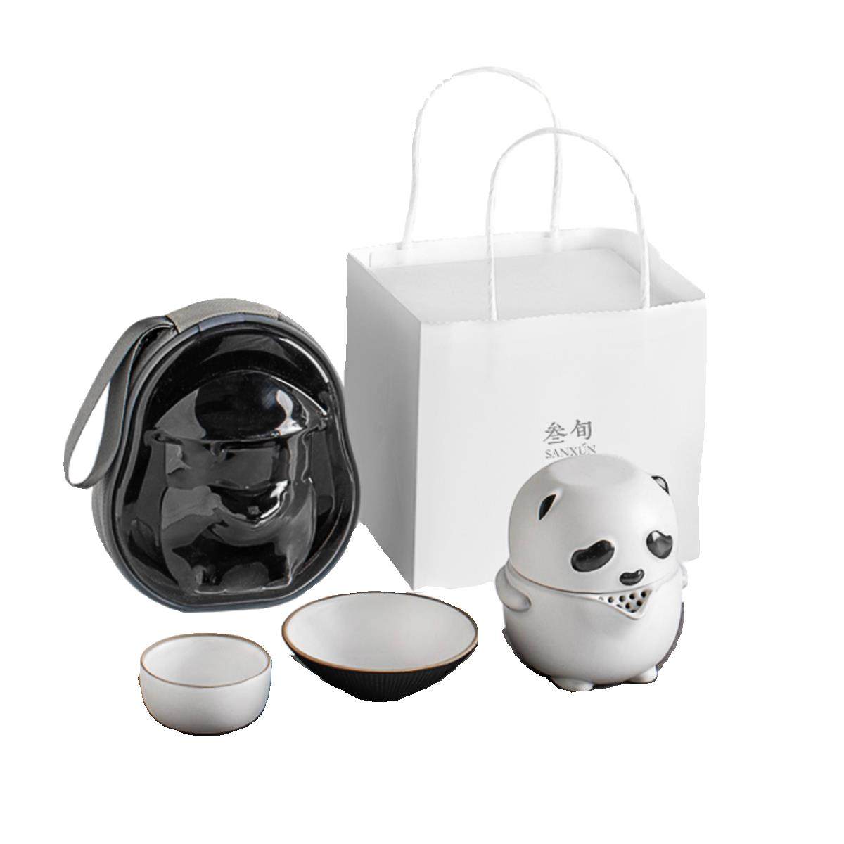 叁旬熊猫快客杯便携式户外一壶三杯创意功夫茶杯旅行包茶具套装,淘宝优惠券,粉丝福利购,淘宝优惠卷