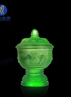 琉璃八吉祥供水杯佛堂中式法器净水杯佛前摆件七色供台中式佛具