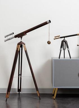 覆古怀旧铁皮三脚架望远镜办公室桌面装饰摆饰样板间橱窗陈列道具