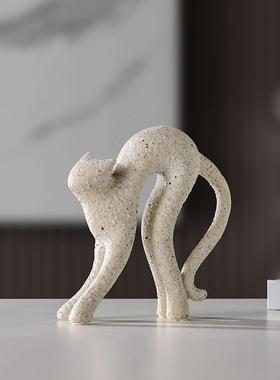 创意陶瓷砂岩猫咪摆件现代简约客厅玄关电视柜酒柜装饰品艺术摆设