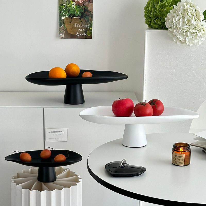 简约黑色陶瓷高脚水果盘甜品点心家用售楼处客厅软装茶几托盘摆件,淘宝优惠券,粉丝福利购,淘宝优惠卷