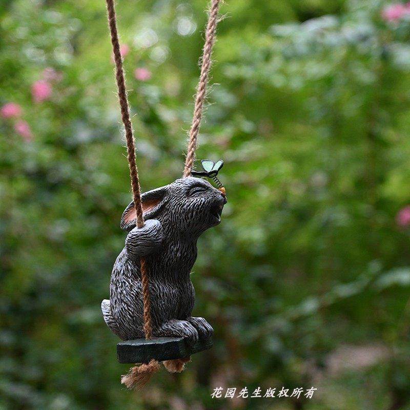 创意兔子秋千摆件可爱动物壁挂树上挂件墙壁装饰庭院树脂阳台造景,淘宝优惠券,粉丝福利购,淘宝优惠卷