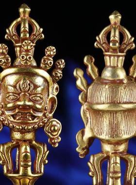 铜制三面普巴金刚杵马头金刚橛家居工艺用器金刚斧家居摆件手持杵