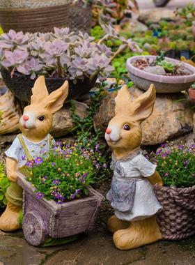 花园庭院创意树脂大号卡通雕塑多肉装饰花盆园林园艺兔子摆件落地