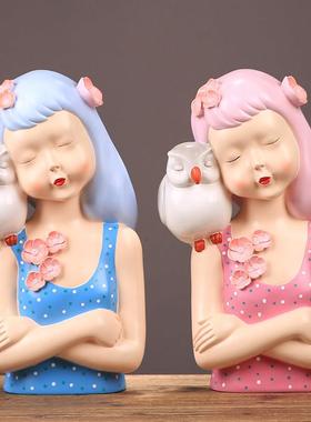 创意北欧女孩头像艺术摆件少女家居客厅样板间玄关工艺品装饰摆设