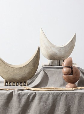 黑白简约创意侘寂风手工陶瓷装饰摆件客厅桌面样板间售楼部软装