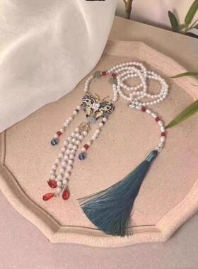 新中式马面裙项链上衣配饰女童长璎珞背云流苏古风汉服吊坠国风女