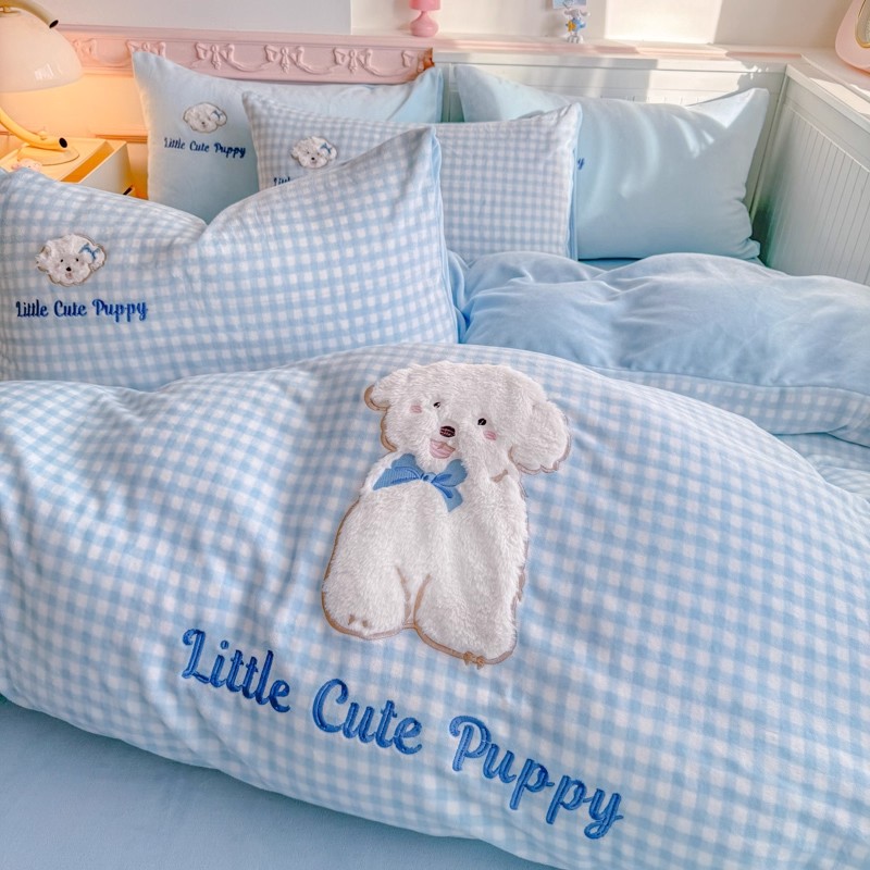 A类加绒加厚牛奶绒四件套冬天季双面绒珊瑚绒被罩宿舍床单三件套 - 图1