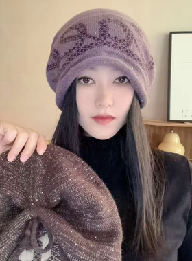 秋冬女款卷边亮片保暖堆堆帽