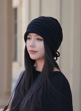 秋冬保暖护耳显脸小针织堆堆帽女