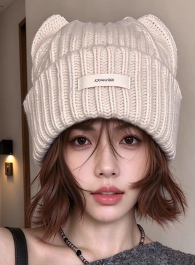 秋冬女猫耳护耳加厚针织帽