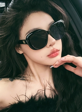 苏小小米兰欧美甜酷辣妹黑色圆框墨镜女圆脸显瘦网红大框高级感显