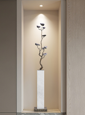 紫气东来紫水晶迎客松招财摆件客厅玄关壁龛轻奢高档饰品乔迁新居