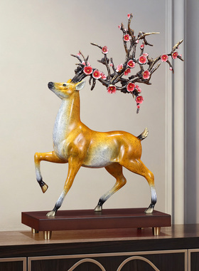 一路花开梅花鹿铜摆件客厅酒柜玄关办公室装饰新中式开业乔迁礼品