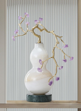 紫气东来天然水晶招财葫芦摆件客厅玄关高端大气装饰开业乔迁礼物