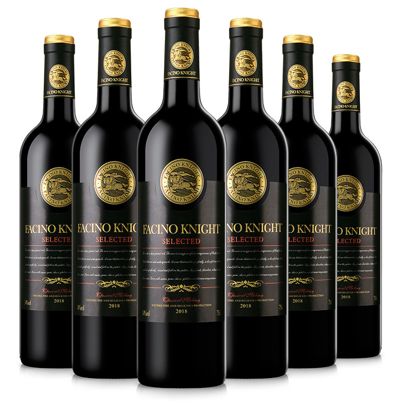 法奇诺骑士干红葡萄酒红酒整箱6支送酒杯礼袋