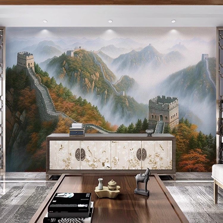 办公室电视背景墙壁纸立体万里长城壁布18d立体浮雕定制壁画墙布,淘宝优惠券,粉丝福利购,淘宝优惠卷