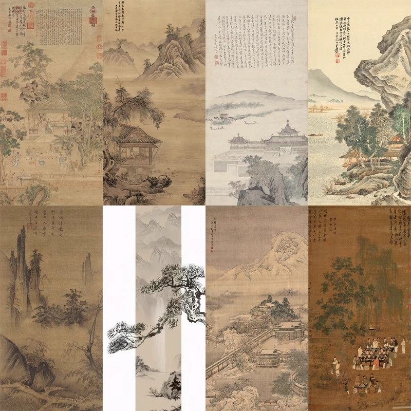 新中式山水画古典竖版宋式美学壁画中古风背景墙壁纸图库墙布墙纸,淘宝优惠券,粉丝福利购,淘宝优惠卷